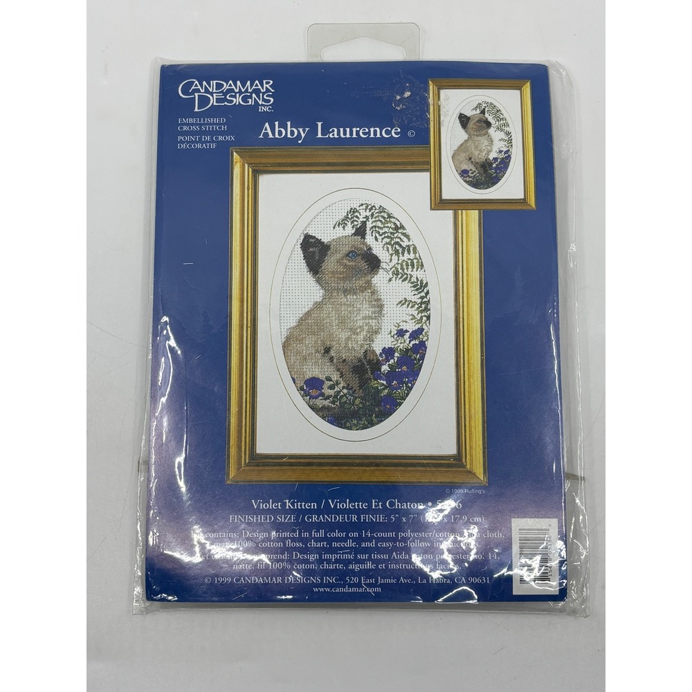 Candamar Designs Abby Laurence Violet Kitten Cross Stitch Kit 5156 Vintage 1999